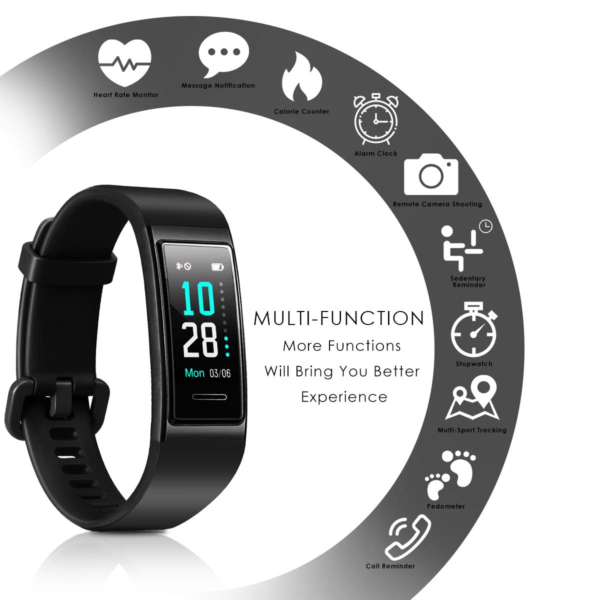 CHEREEKI Pulsera Actividad, Pulsera de Actividad IP68 con Pulsómetro y Presión Arterial, 0.96\