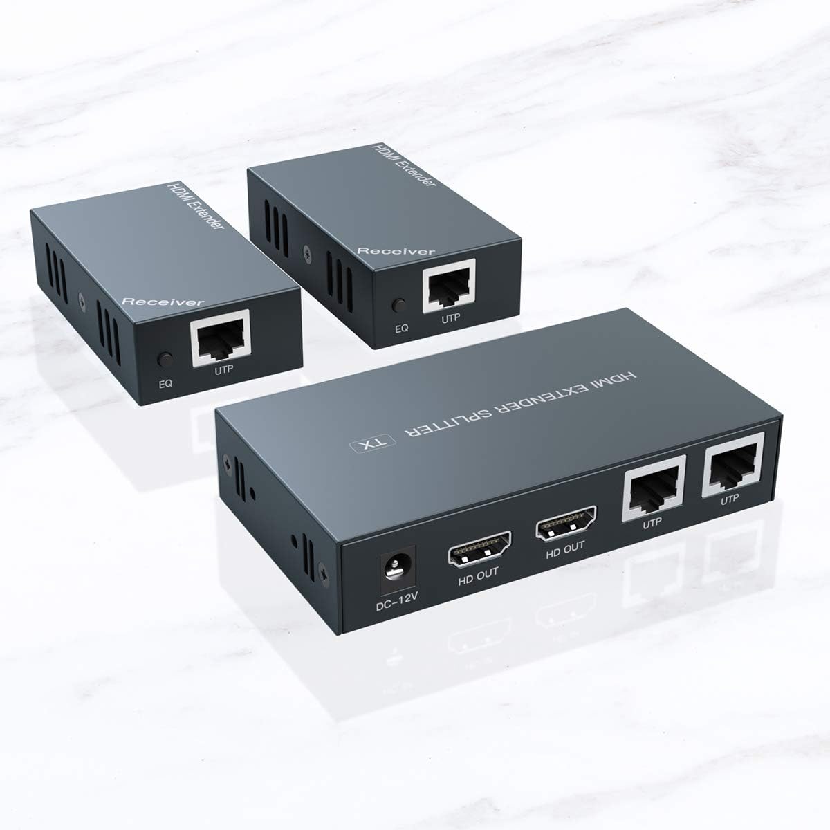 HDMI Extender 1 to 2 Splitter Transmit 1080p HD Video Over 50m/165ft Ethernet Cat5e/6 with 2 HDMI Local Output, Works with Computer/Camera/Projector/TV: Home Audio & Theater