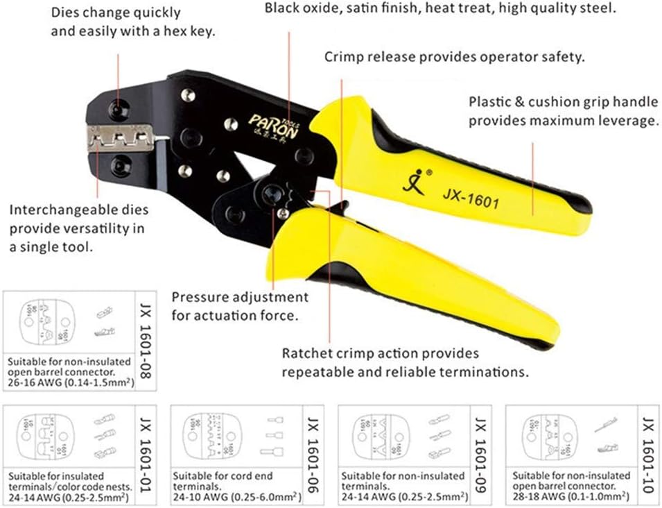 Amazon | ACHICOO 圧着クランプ 圧着ペンチ JX-1601-2546ラチェット PVコネクタ 端子圧着クランプ イエロー ...