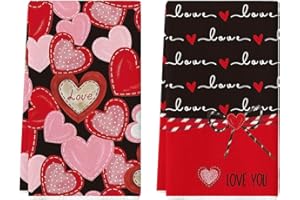 Artoid Mode Heart Love You Valentine's Day Kitchen Towels Dish Towels, 18x26 Inch Anniversary Wedding Decoration Hand Towels Set of 2