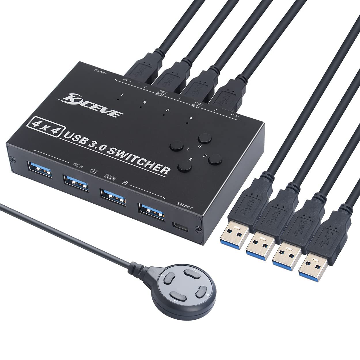 KCEVE USB 3.0 Switcher, USB Switch HUB For 4 Computers Sharing 4 USB Device For Mouse, Keyboard, Scanner, Printer, Etc