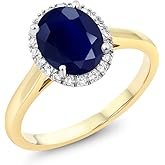 Gem Stone King 10K Two-Tone Gold Oval Gemstone Birthstone and Diamond Halo Engagement Ring | Oval 9X7MM | Wedding Anniversary Promise Gold Ring For Women