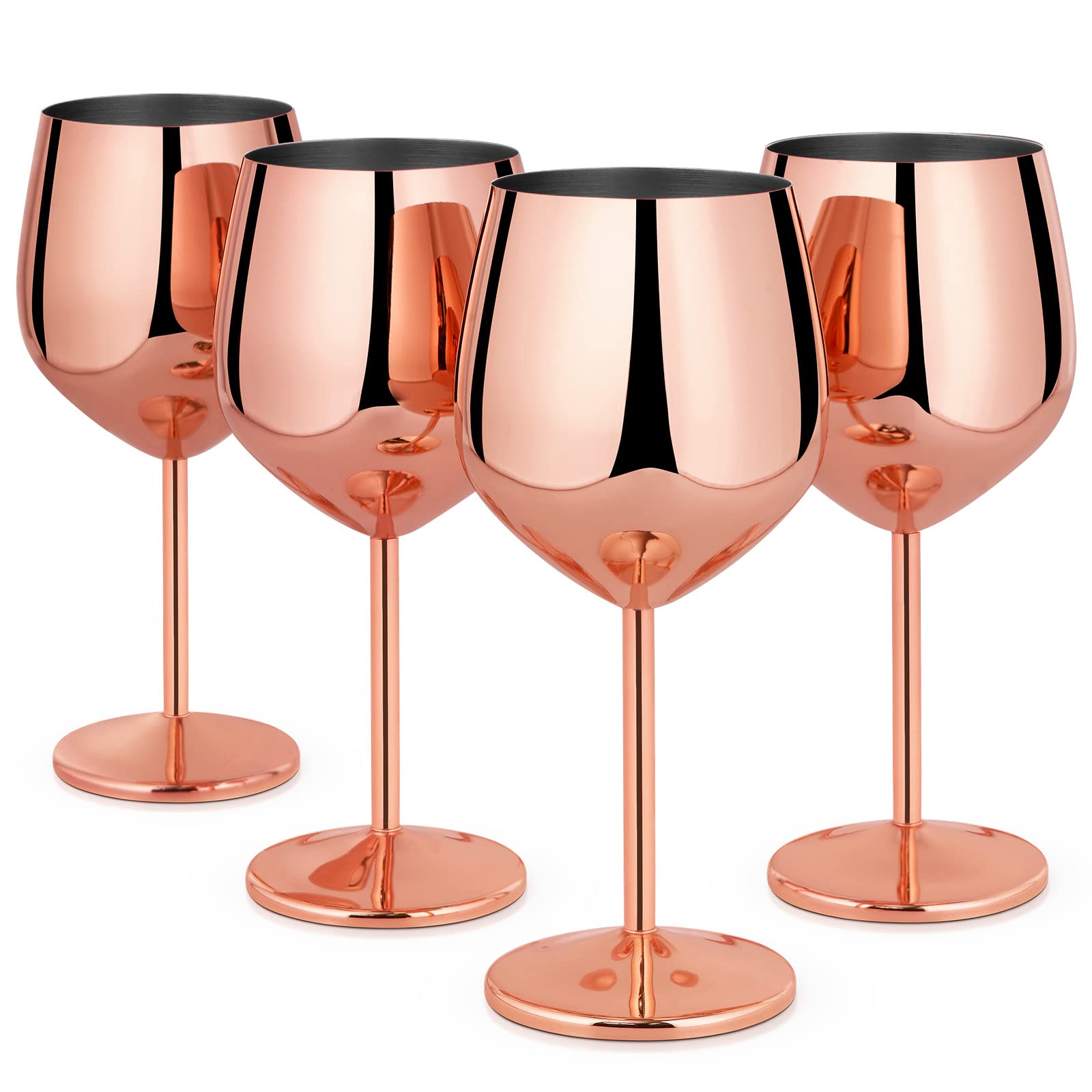 Livole Unbreakable Wine Glasses, 18oz 550ml Elegant Stainless Steel Wine Glasses Set, Metal Wine Glass for Red Wine, Cocktail, Champagne, Camping Goblet Glasses, Drinking Cup, Rose Gold, 4 Pack