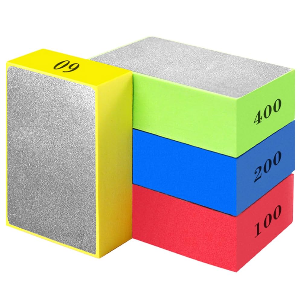 Diamond Hand Polishing Pads, 4pcs Hand Diamond Polishing Pads Tile Grinding Block Pad Glass Polishing Kit for Stone Granite Marble Porcelain Tile Ceramic (60#,100#,200#,400#)