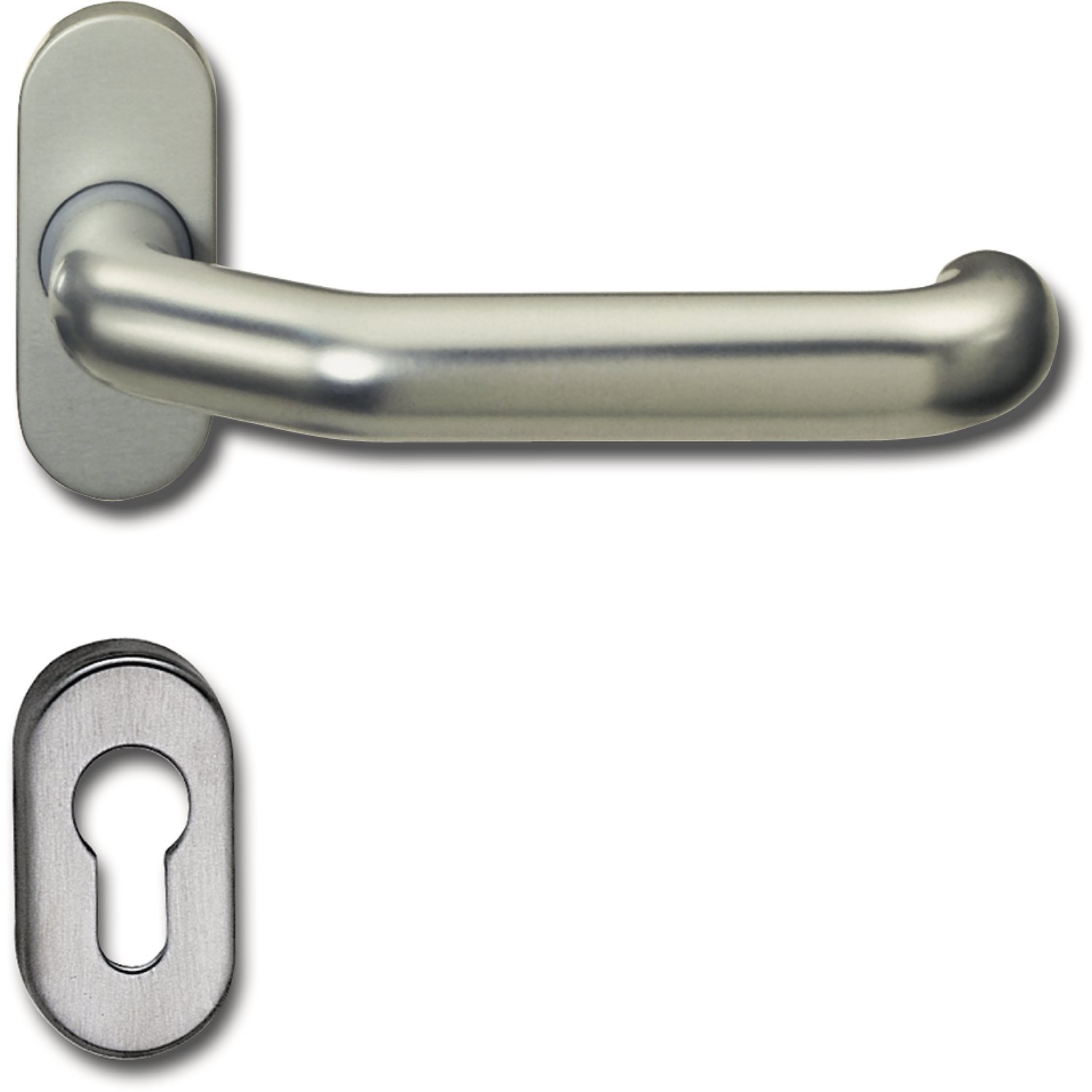 Marchesi Stainless Steel Lever Handle Set Marco on Oval Rosette, Pipe Frame, 1 Set NIRO INOX