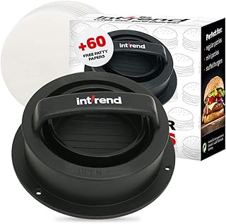 int!rend 3 in 1 Burgerpresse - Hamburger selber machen | Burgermaxi Set | 60 Patty Papers | Küchenutensilien | Grillzubehör | Hamburgerpresse | Burger Press pressen | Schwarz