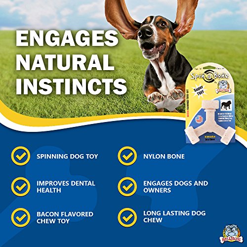 Nylon Dog Chew Toy - Bullibone Spin-a-Bone- Bacon Flavor - Interactive Dog Toy, Triggers Natural Instincts, and Improves Oral Health