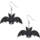 2pcs Black Bat Earrings, Acrylic Spooky Dangle Earrings with 4 Ear Plug Halloween Bat Punk Jewelry Gothic Party Costume Decoration for Women Halloween Cosplay Party