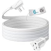 TiFFCOFiO Flat Plug Indoor Extension Cord, 3 Prong Extension Cord, 1 Grounded Outlet for Home, Office and Travel, 16AWG 13A/1625W, ETL Listed (6 FT)
