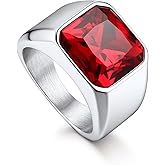 Bandmax Gemstone Signet Rings for Men, Stainless Steel Fancy Cut Cubic Zirconia Rings Blue Topaz/Emerald/Black Onyx/Ruby Ring Statement Ring Wedding Ring Size 7-14