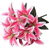 Artfen Artificial Lily 10 Heads Fake Lily Artificial Flower Wedding Party Decor Bouquet Home Hotel Office Garden Craft Art Decor Rose Red