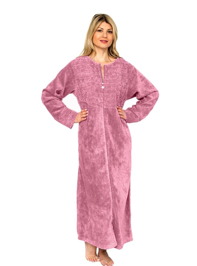 Bath & Robes Women's Cotton Chenille Robe Full Length (3X, Dusty Pink