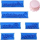 6Pcs Cake Words Stamp Cake Writing Tools Happy Birthday Stencil Congratulation Anniversary Birthday Handwritten Letter Cutter Set Printed Stamp Bakery Supplies for Cake (Blue)