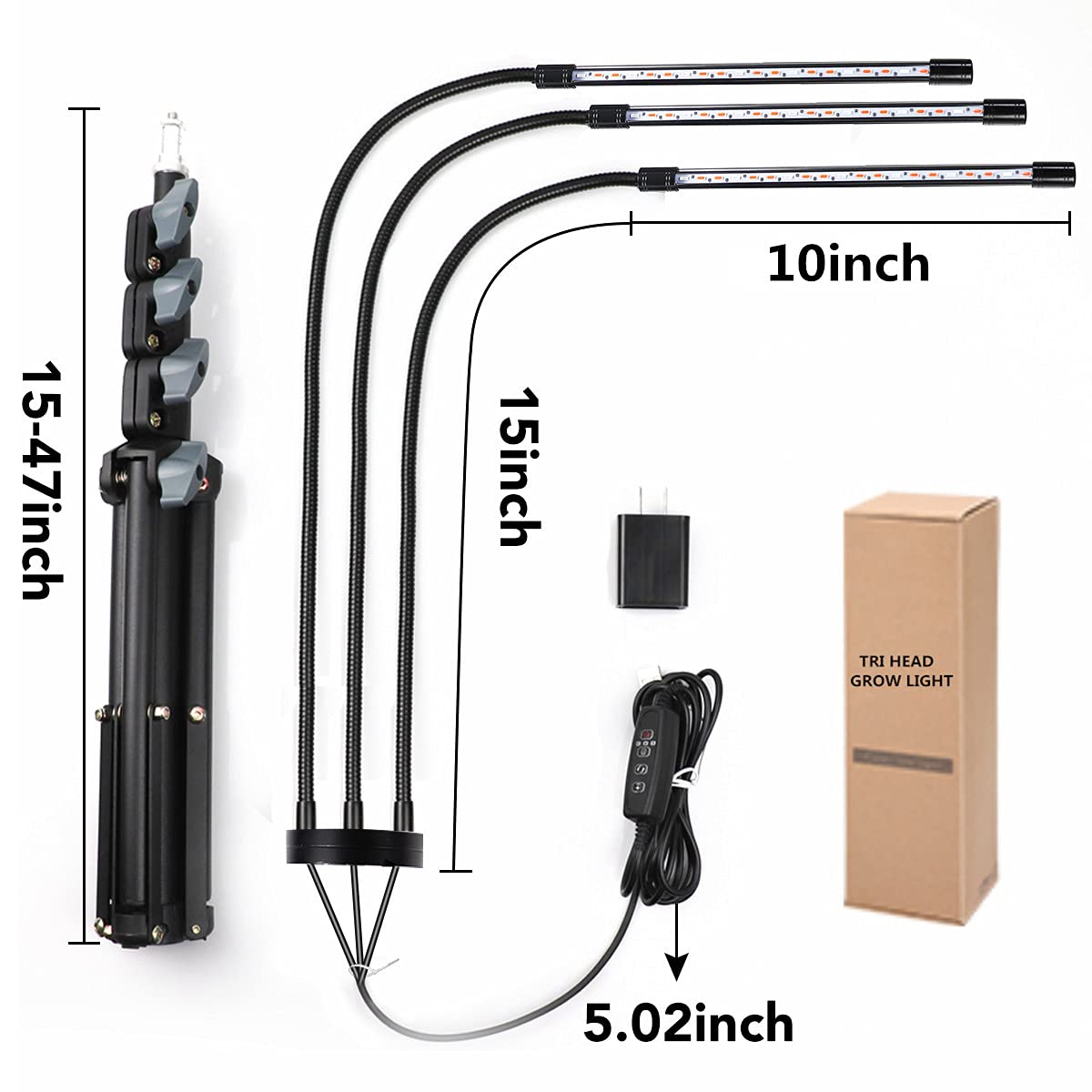 GooingTop Grow Light Floor Lamp,6000K 60W White Full Spectrum Plant Growing Lamp for Indoor Home Office Plants,5-Level Lighting Brightness,Timer 4 8 12 Hrs, Height Extendable 14-47''