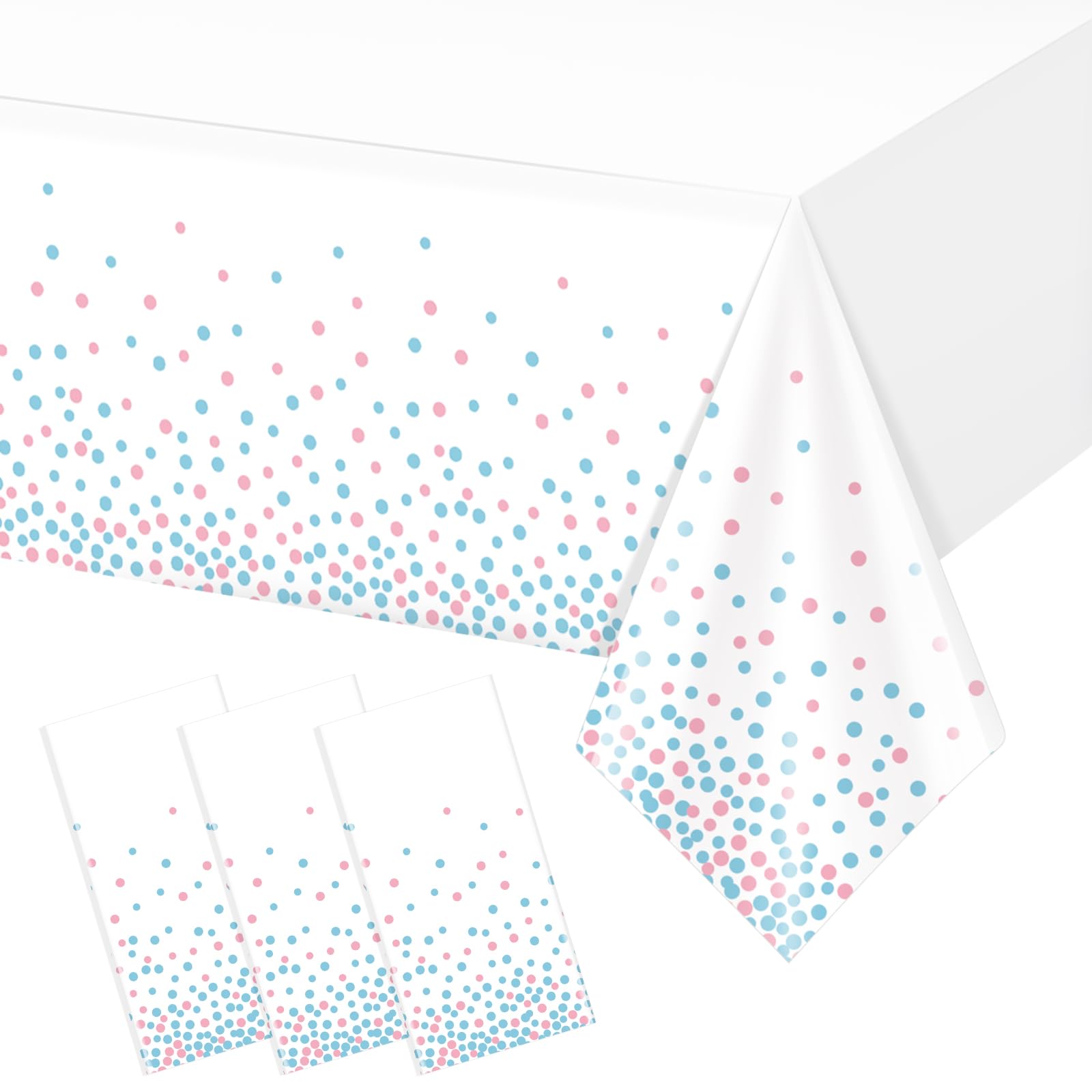 Photo 1 of 3Pack White and Pink Blue Plastic Tablecloth, White Disposable Table Cloth for Rectangle Tables, Pink Blue Stamping Dot White Tablecloth for Gender Reveal Baby Shower Birthday Party Supplies, 54"x108"