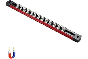 ALOANES 3/8-Inch Drive Magnetic Socket Organizer, Heavy Duty Aluminum Socket Rails Organizer, Socket Rail Holder for Tool Box, 3/8-Inch Socket Holder x 13 Stainless Clips (Red)