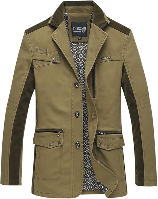 QZUnique Men's Plus Big and Tall Winter Coat Turn Down Collar Button