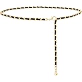 WHIPPY Metal Chain Waist Belt for Women Adjustable Leather Link Chain Belts for Dresses Jeans