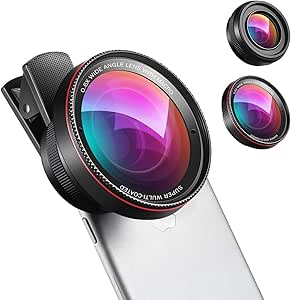 (New) Phone Camera Lens, 0.6X Super Wide Angle Lens, 15X Macro Lens, 2 in 1 Clip-On Cell Phone Lens Attachment Kit for iPhone, Samsung, Other Smartphones