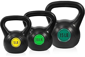 Fitvids Wide Grip 3-Piece Kettlebell Exercise Fitness Weight Set, Include 5 lbs, 10 lbs, 15 lbs and 20 lbs, Set of 3 or Set of 4