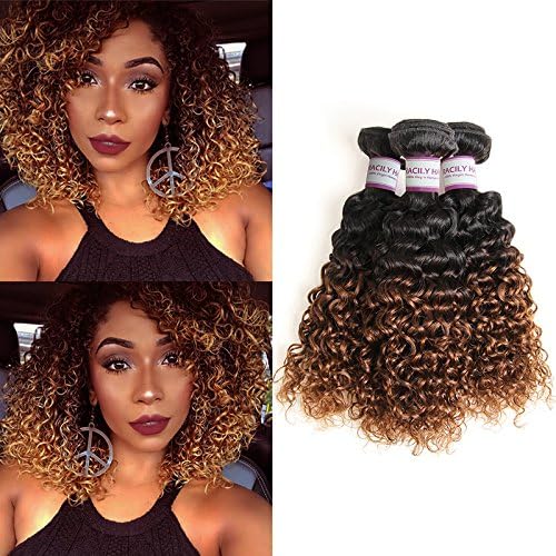 Racily Hair 8A Ombre Peruvian Curly Hair 3 Bundles Ombre Auburn Brown Kinky Curly Peruvian Hair Extensions 1B 30 Mink Peruvian Virgin Hair Curly Weave Human Hair (12"12"12")