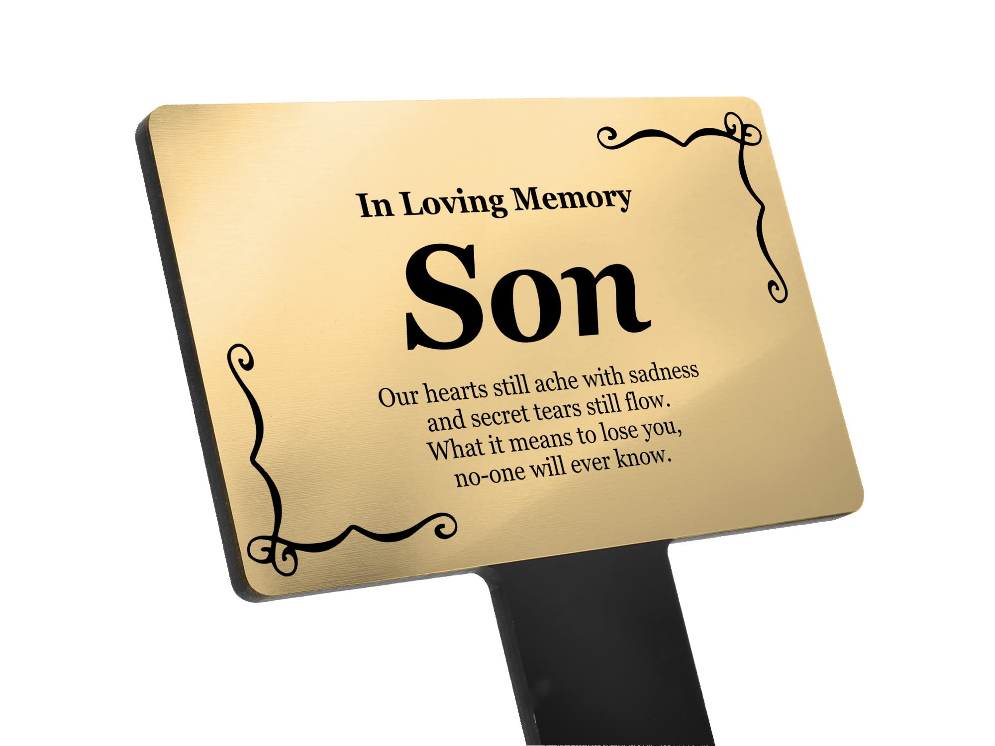 Personalised Bereavement Gifts. Memorial Plaques With Custom Text, Gardens Ground Stake Or Grave Ornaments - Acrylic, Waterproof and Hard Wearing. Shipped Globally. (Gold Son)