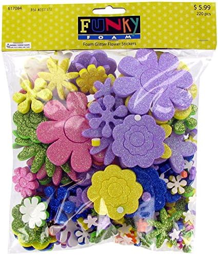 Funky Foam, Foam Glitter Flower Stickers, 1/4 to 3 Inches, Assorted Colors, 286 Pieces