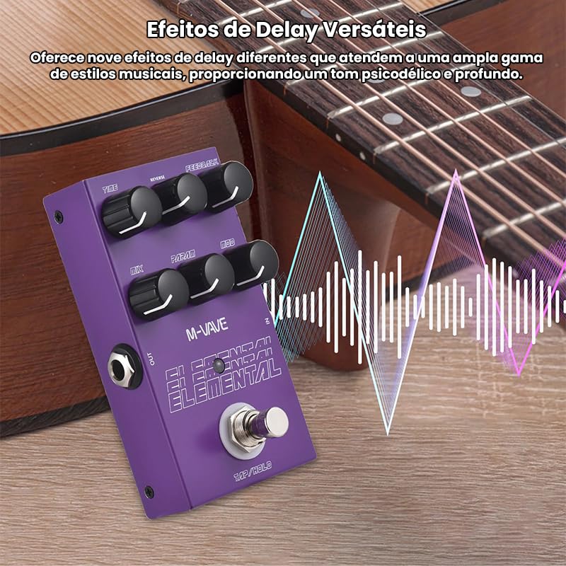 KINGSTER M-VAVE VEDO Pedal de Delay Digital Elemental: 9 Efeitos de Atraso, Modos TAP/HOLD, Alimentação USB/DC 9V, Design em Ferro Roxo Resistente - Perfeito para Guitarra, Baixo