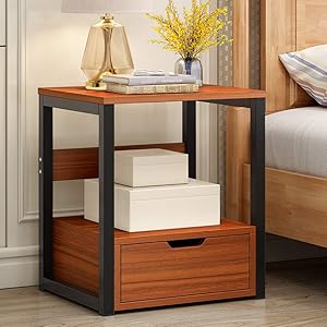 XM&LZ Industrial Accent End Table,Nightstand with Drawers Side Table for Small Spaces,Furniture Storage Display Shelves Easy Assembly