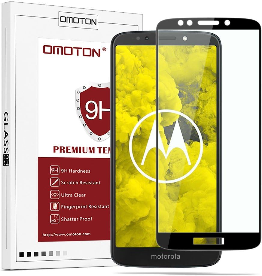 OMOTON Compatible For Moto G6 Play Screen Protector- Full Coverage Tempered Glass Screen Protector - [3D Round Edge] [9H Hardness] [Crystal Clear] [Scratch Resist], Black