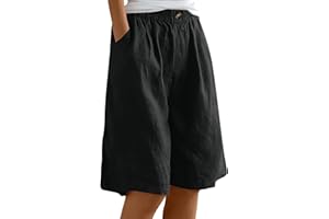 EOPUING Womens Wide Leg Cotton Linen Shorts Comfy Bermuda Shorts Summer Casual Short Pants Loose Knee Length Shorts