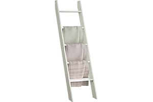 VASAGLE Blanket Ladder Decorative Farmhouse for The Living Room, 5-Tier Ladder Shelf, Ladder Rack for Storage and Decor, Rustic White ULLS018W73