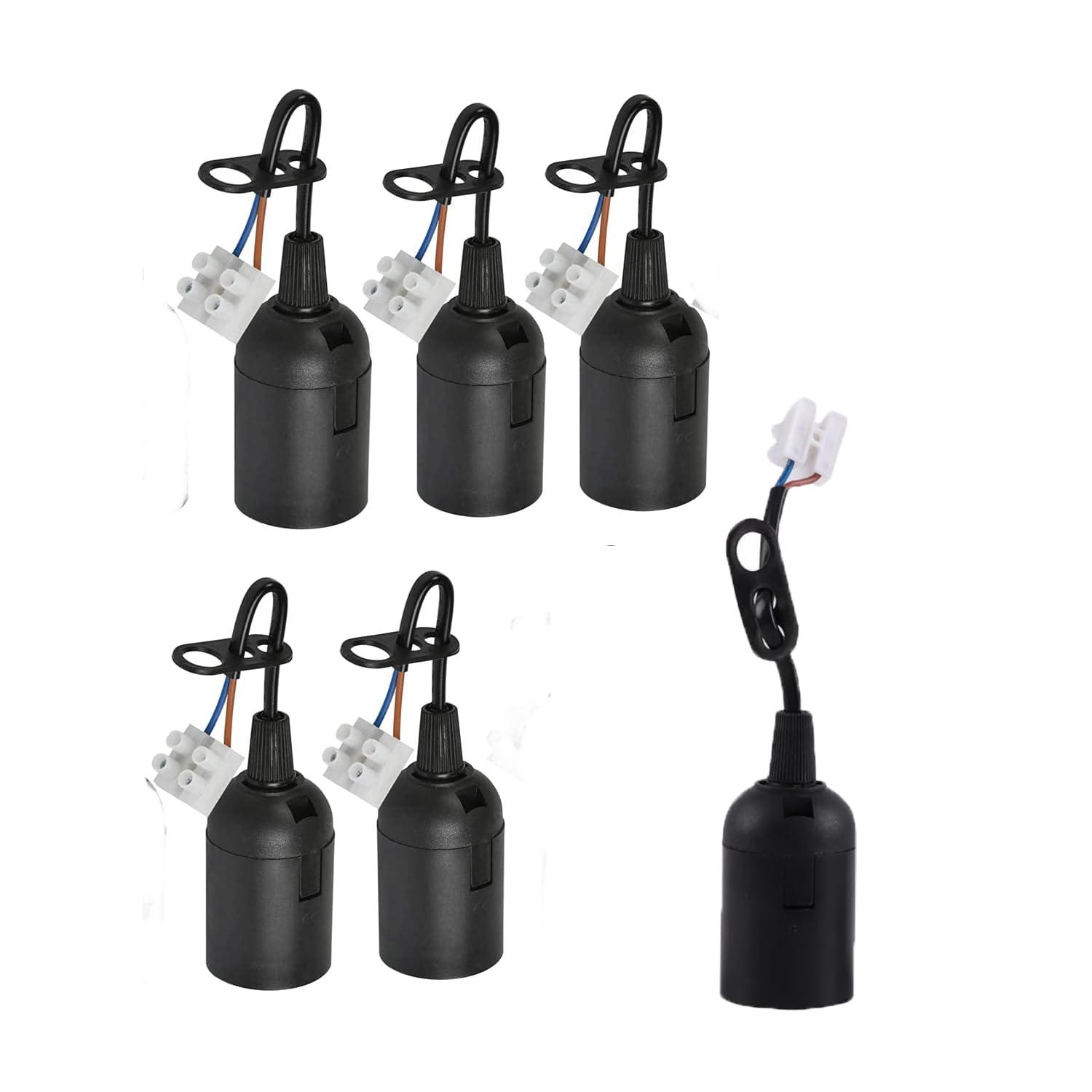 zalati Lamp Bases 5pcs E27 Socket Lamp Holders Ceramic Bulb Connector with Hanging Cable for LED and Halogen Lighting - Black