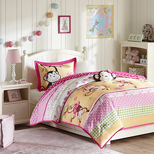 Pink & White Monkey Polka Dots Twin Comforter, Sham & Toss Pillow (3 Piece Bedding) + HOMEMADE WAX MELT