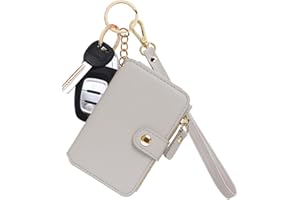 M-Plateau Wallet, Womens card Holder Leather Keychain Wallet With Zipper Coin Pocket ID Window Wrist Strap Gift Box (Beige)