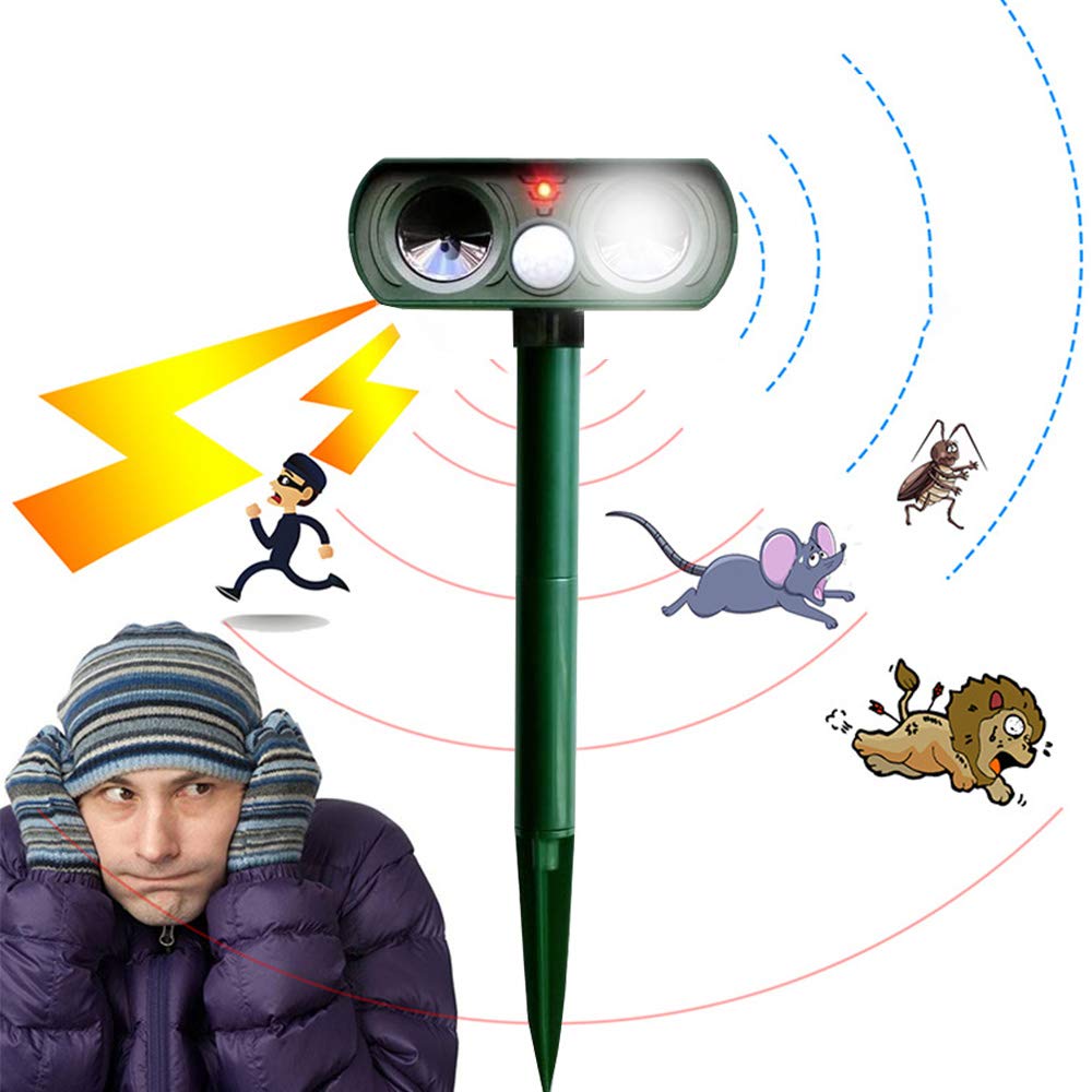 MASO Animals Repeller Solar Power Ultrasonic, Activated Waterproof Cat Dog Repellent Deterrent for Outdoor Home Garden