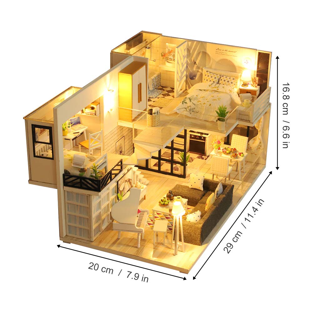 GuDoQi DIY Miniature Dollhouse Kit with Furniture and Music, Tiny House kit 1:24 Scale, Need to Assemble Around 30 Hours, Great Handmade Crafts Gift for Birthday, Christmas, Simple Life House