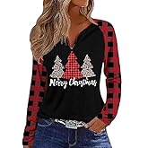Christmas Snowflake V Neck Shirt for Women Funny Xmas Buffalo Plaid Long Sleeve Graphic Tee Holiday Family Party Winter Tops…