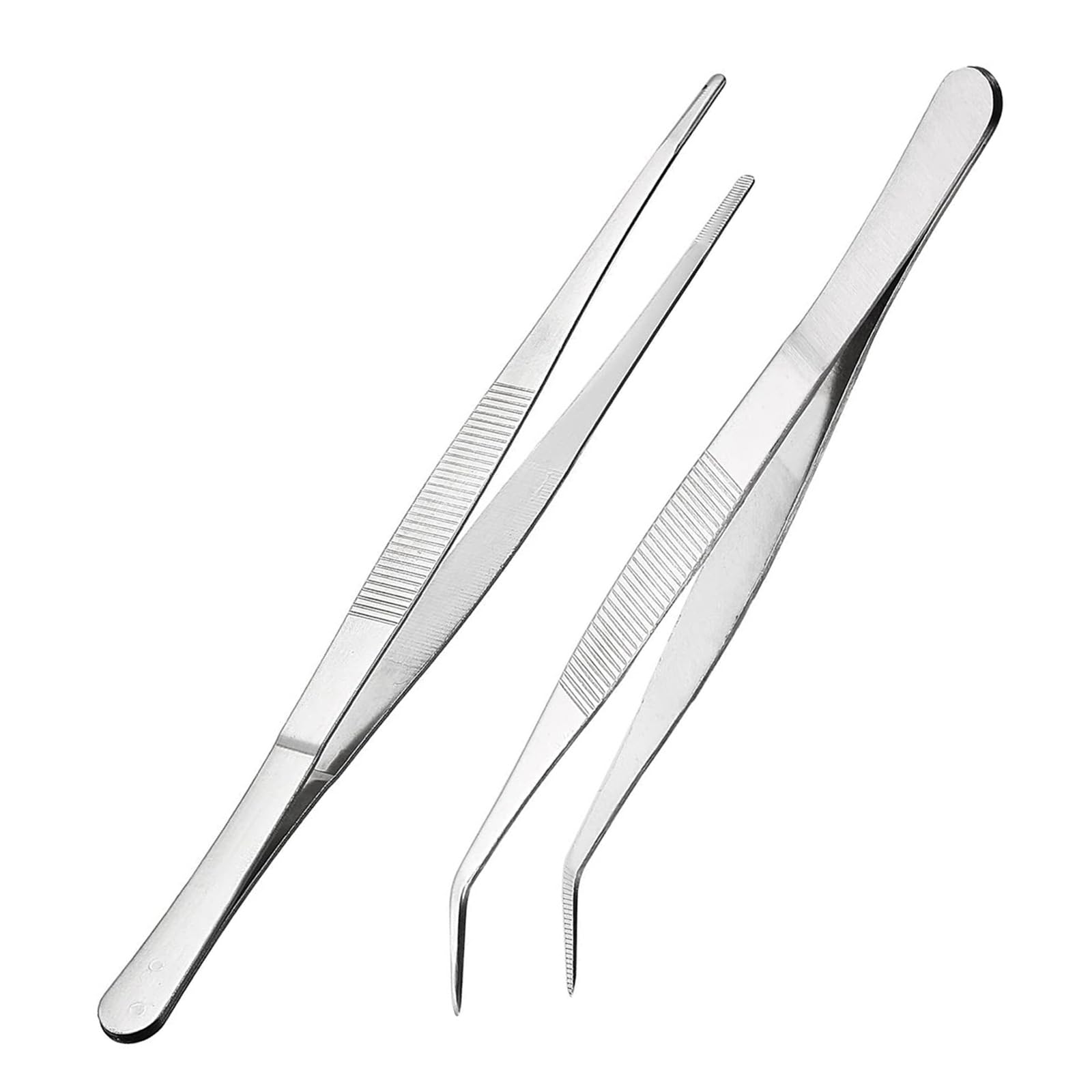 Bent Professional 20cm/7.87in Stainless Steel Non-Slip Long Straight and Angled Tweezer Set for Aquatic Pets, Corals, Crafting Cooking Repairing