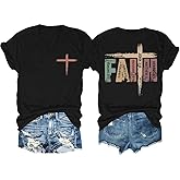 Christian Shirts for Women V-Neck Graphic Tees Jesus Loves You Shirt Be The Light Shirt Faith Religious Inspirational Tshirt