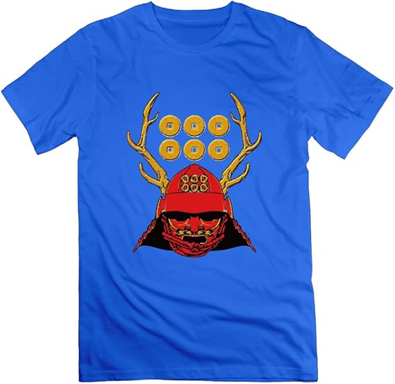 Amazon Wolf Blood メンズ 半袖tシャツ 戦国 最強 武将 兜 真田幸村 六文銭 鹿の角 伝説 オリジナル Tee カラー豊富 L ブルー Tシャツ カットソー 通販