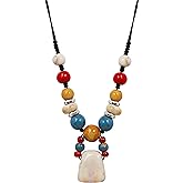 MINACHI Boho Hippie Colorful Chunky Ceramic Beads Strand Necklace, Bohemian Jewelry Gift for Women