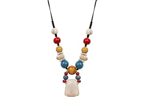 MINACHI Boho Hippie Colorful Chunky Ceramic Beads Strand Necklace, Bohemian Jewelry Gift for Women