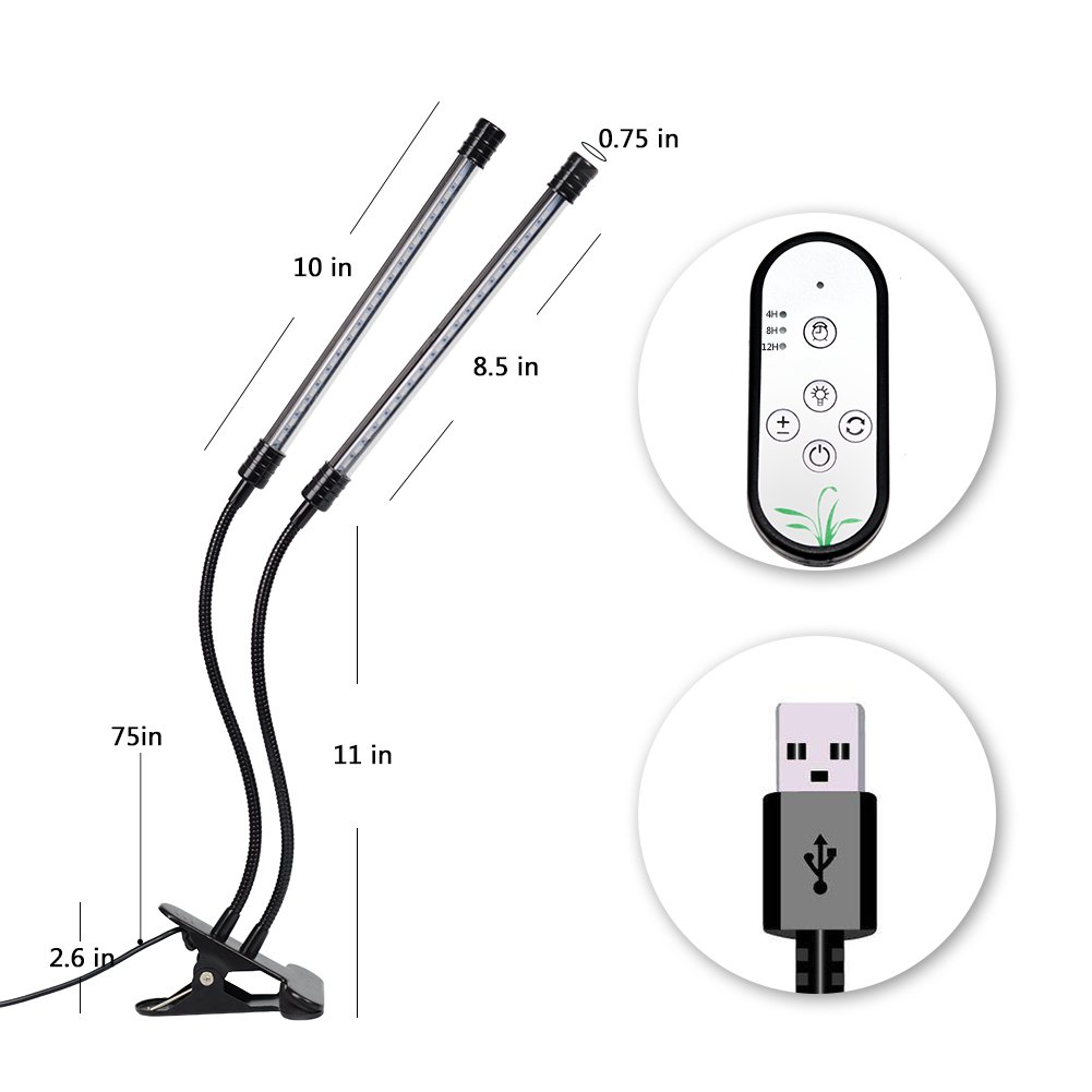 Indoor Plant Grow Light, GIGRIN 27W Plant Light 4/8/12H Timer Grow Lamp for Indoor Plants Hydroponics, Adjustable Gooseneck, Dual Head and Red/Blue LED Beads Divide Control (5 Dimmable Levels)