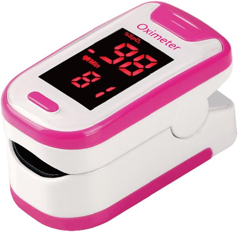 DFUTER Fingertip Pulse Oximeter Oximetry Blood Oxygen Saturation Monitor with batteries and lanyard (pink)