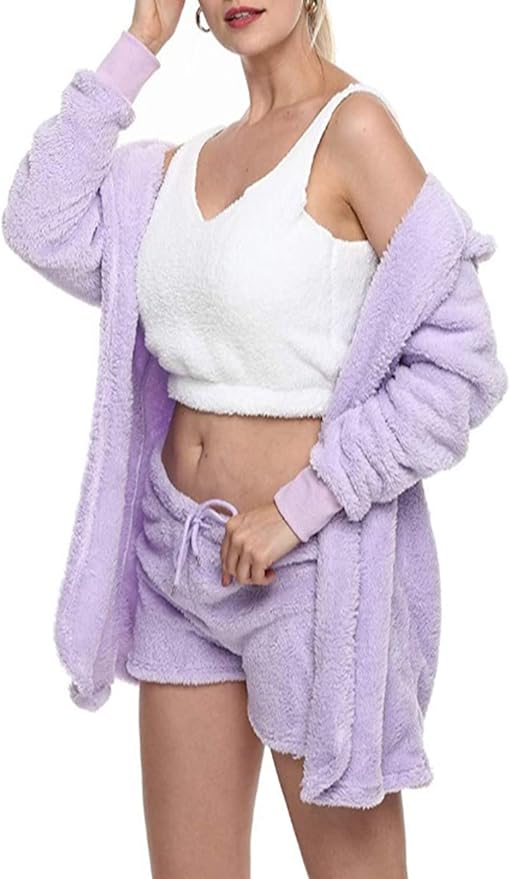 Buy JJAI Womens Sexy Warm Fuzzy Fleece 3 Piece Outfits Pajamas, Sherpa