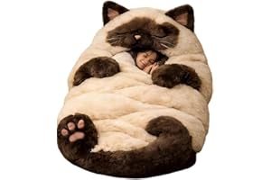 Plush Cat Sleeping Bag for Humans, 175×80cm Cat Shaped Envelope Winter Sleeping Bag, Adorable Cats Envelope Sac De Couchage A