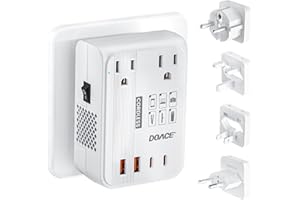 DOACE 220V to 110V Converter - 350W Cordless Voltage Converter US to Europe Power Adapter Combo with 4-Port USB Charging & Worldwide Plugs (UK/AU/US/EU) for Hair Straightener, Curler, Phone