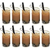 EXCEART Simulated Pearl Milk Tea Cup Charms with Black Straw 0.98In Miniature Resin Pendants for Diy Jewelry Making Earrings Keychains and Background Decor