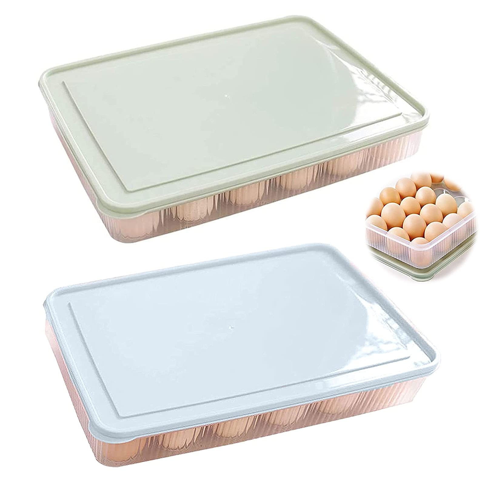 Egg Tray for Refrigerator Eggs Storage Container Egg Holder Egg Storage Box Fridge Egg Trays Egg Container With Lid Portable Egg Case for Kitchen Outdoor Picnic Blue Green for 24 Eggs 2 Pieces